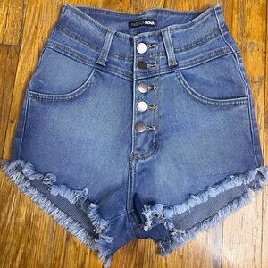 Fashion Nova High Waist Frayed Blue Shorts